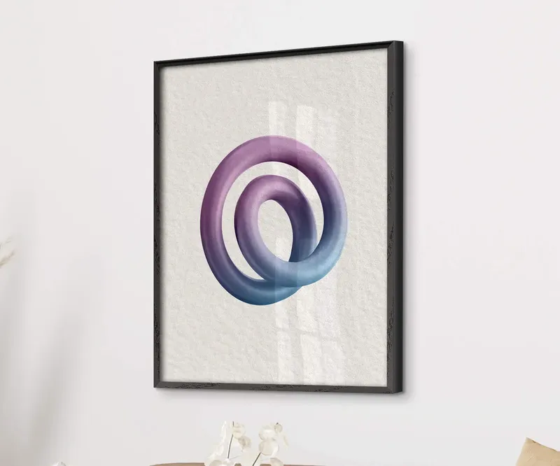 Black-framed poster above a sofa